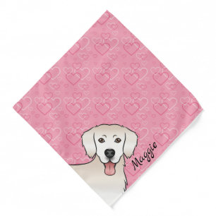 Cream Golden Retriever On Pink Hearts And Name Bandana