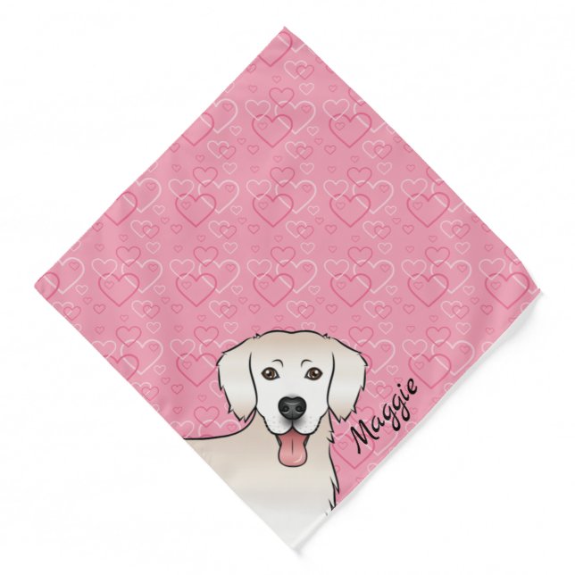 Cream Golden Retriever On Pink Hearts And Name Bandana (Front)