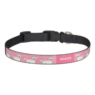 Cream Golden Retriever On Pink Hearts And Name Pet Collar