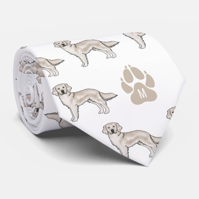 Cream Golden Retriever Pattern Custom Monogram Neck Tie (Rolled)