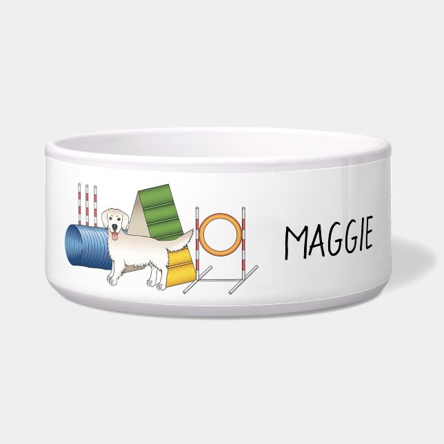 Cream Golden Retriever With Agility Equipment Bowl (Front)