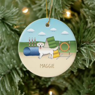 Cream Golden Retriever With Agility Equipment Ceramic Ornament