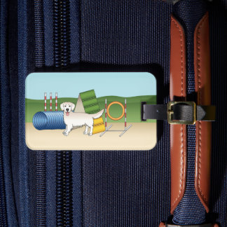 Cream Golden Retriever With Agility Equipment Luggage Tag