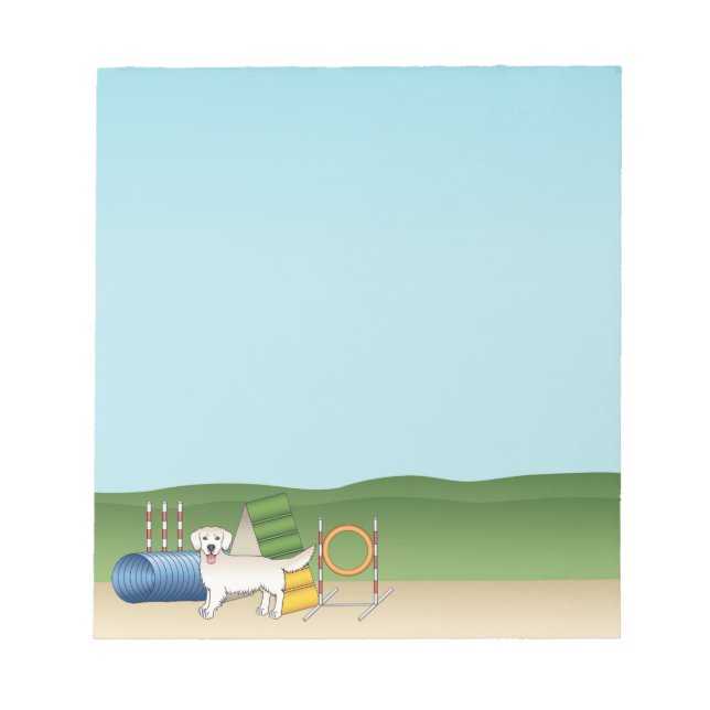 Cream Golden Retriever With Agility Equipment Notepad (Front)