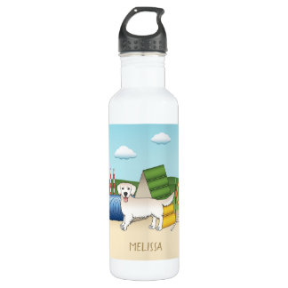 Cream Golden Retriever With Agility Equipment Stainless Steel Water Bottle