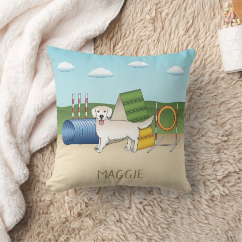 Cream Golden Retriever With Agility Equipment Throw Pillow