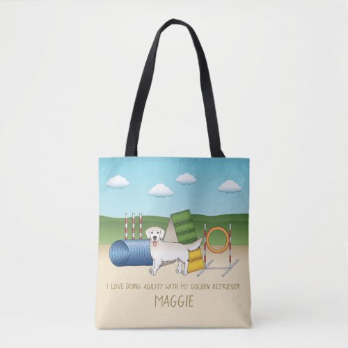 Cream Golden Retriever With Agility Equipment Tote Bag