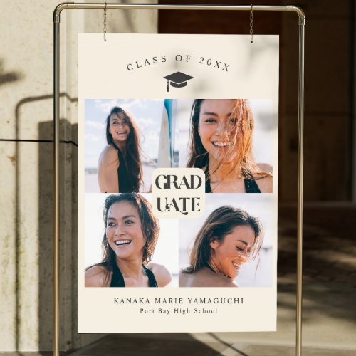 Cream Graduate Photo Collage Grad Party Sign