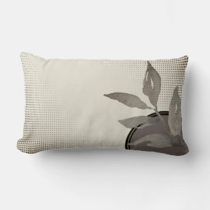 Cream Gray & Black Simple Watercolor Leaves Lumbar Pillow