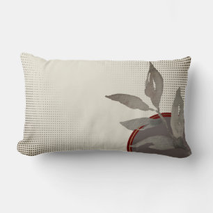 Cream Gray & Burgundy Simple Watercolor Leaves Lumbar Pillow
