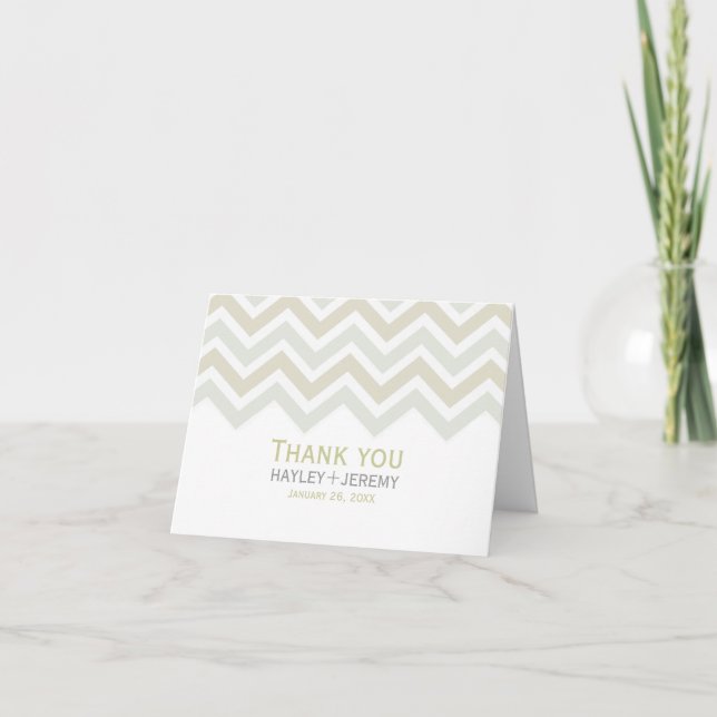 Cream & Gray Chevron Wedding Thank You Card (Front)