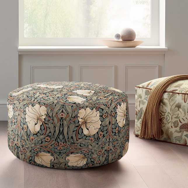 Cream Gray Faded Blue William Morris Pimpernel Pouf (Creator Uploaded)