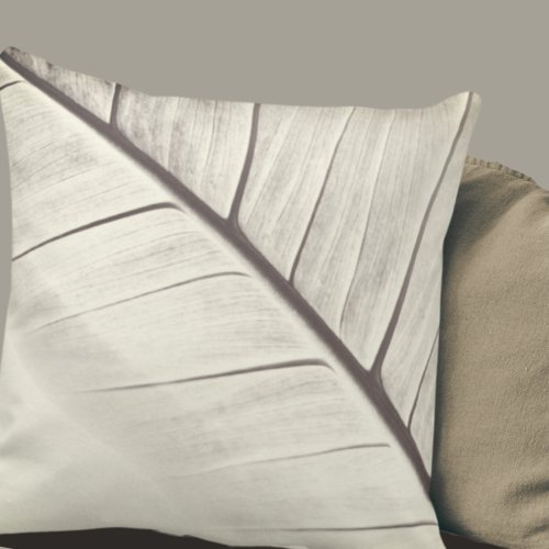 Cream  Gray Macro Leaf Design Throw Pillow