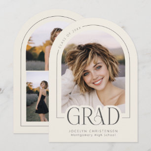 Cream Gray Modern Photo Collage Grad Announcement