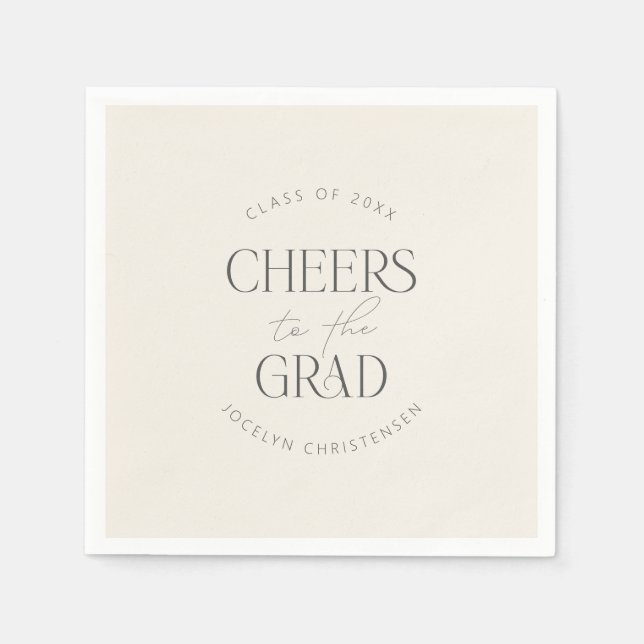 Cream Gray Personalized Cheers Grad Party Napkins (Front)