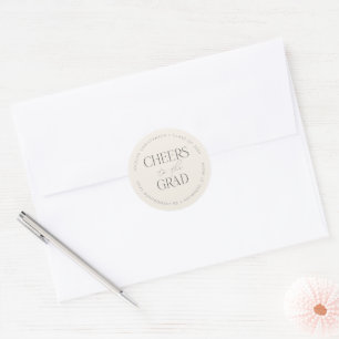 Cream Gray Personalized Cheers to the Grad Classic Round Sticker