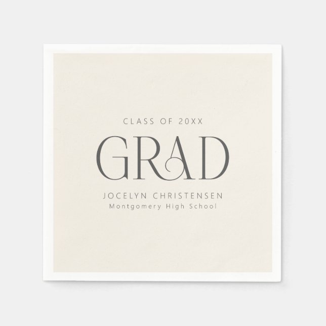 Cream Gray Personalized Minimalist Grad Party Napkins (Front)