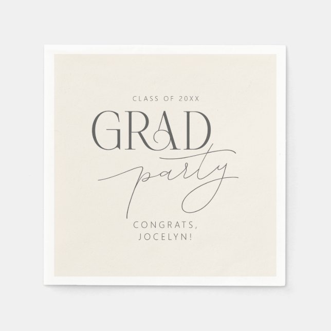 Cream Gray Personalized Minimalist Grad Party Napkins (Front)
