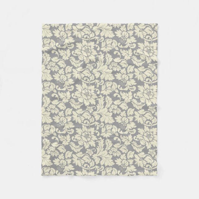 Cream & Gray Vintage Floral Damasks Fleece Blanket (Front)