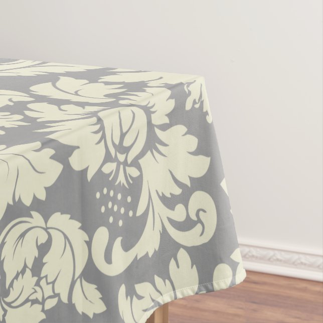 Cream & Gray Vintage Floral Damasks Tablecloth (In Situ)