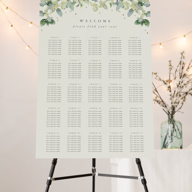 Cream/Green 25 Tables of 8 Wedding Seating Chart Foam Board (In Situ (Stand))