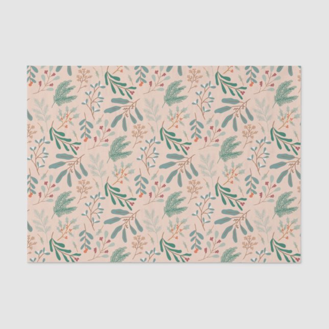 Cream Green Christmas Foliage Pattern Tissue Paper (Front)