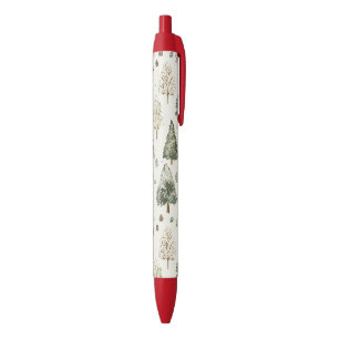 Cream Green Christmas Trees Pen