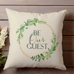 Cream Green Damask Pretty Be Our Guest Throw Pillow
