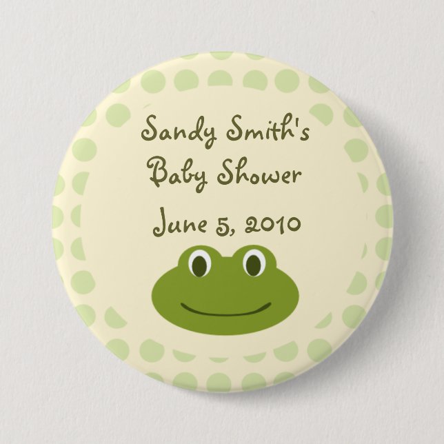 Cream & Green Dots Frog Baby Shower Button Favors (Front)