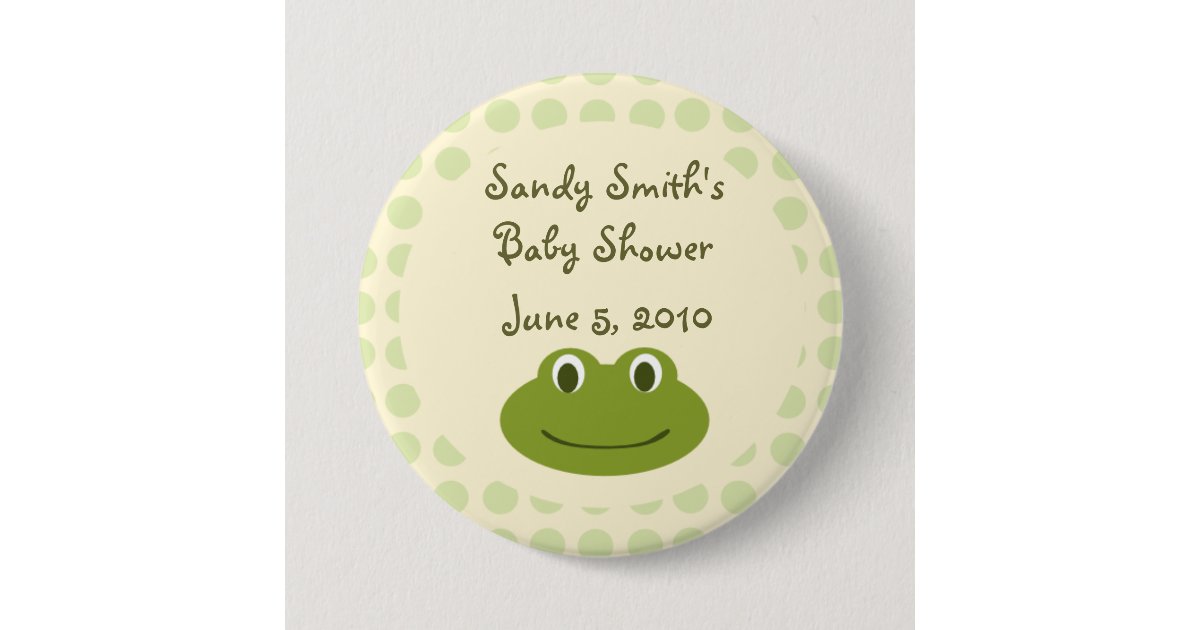 Cream & Green Dots Frog Baby Shower Button Favors | Zazzle