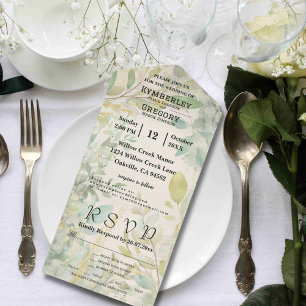 Cream Green Eucalyptus Botanical Minimalist All In One Invitation