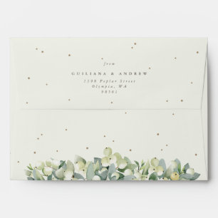 Cream/Green Inner Snowberry+Eucalyptus Wedding A7 Envelope