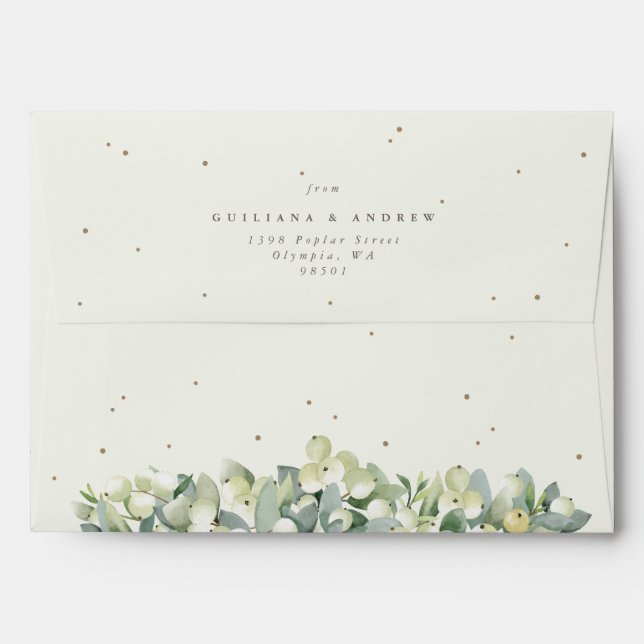 Cream/Green Inner Snowberry+Eucalyptus Wedding A7 Envelope (Back (Top Flap))