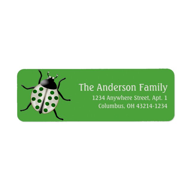 Cream & Green Ladybug Cute Address Labels (Front)