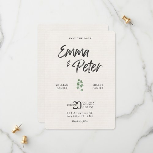 Cream Green Leafed Modern Save the Date Card