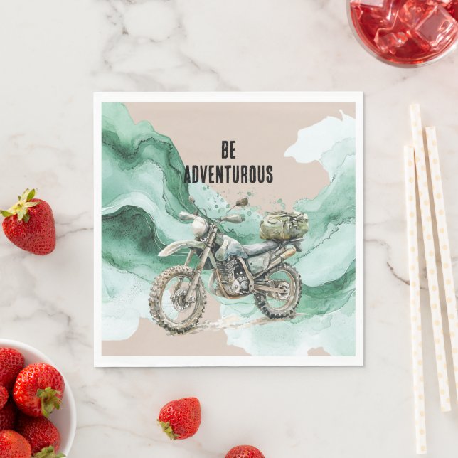 Cream Green Motorcycle Adventure Napkins (Insitu)