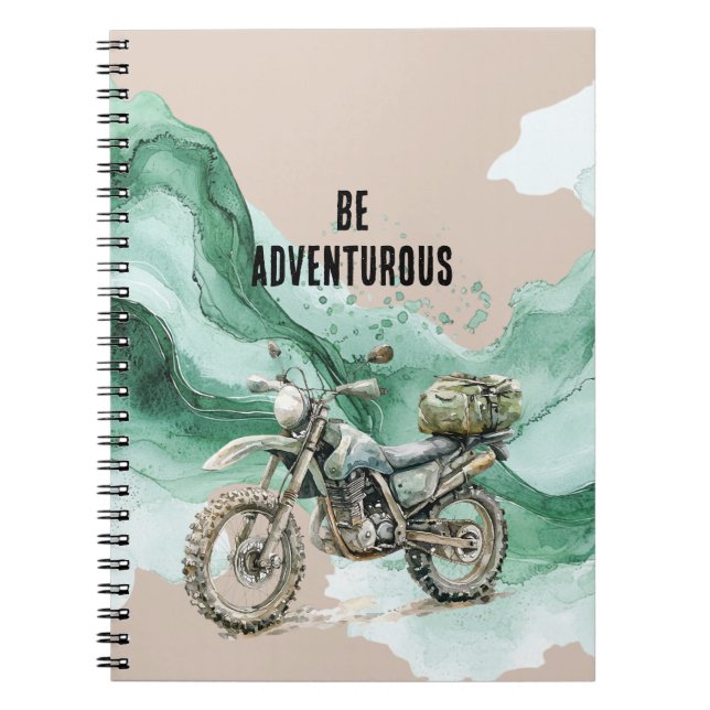 Cream Green Motorcycle Adventure Notebook (Front)