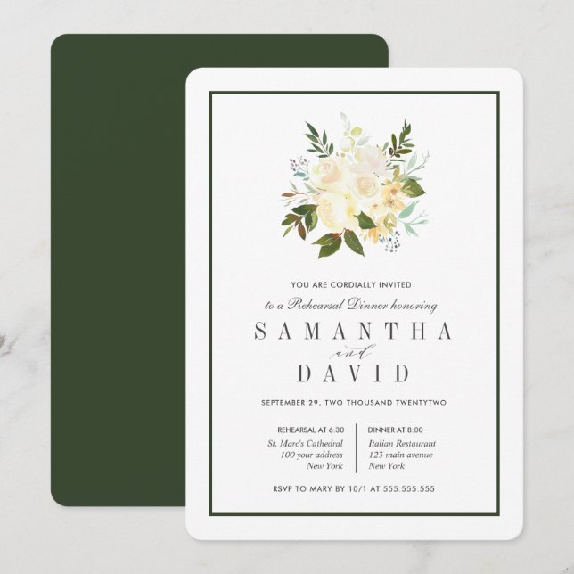Cream + Green | Organic Wedding  Rehearsal Dinner Invitation (Front/Back)