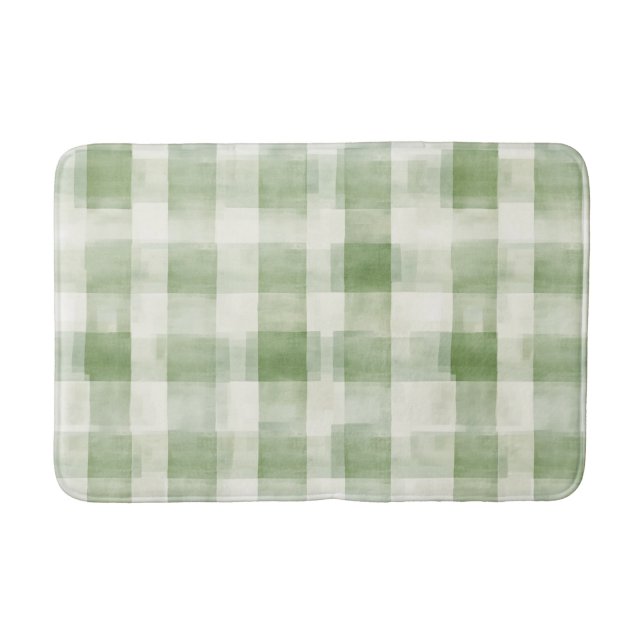 Cream Green Plaid   Bath Mat (Front)