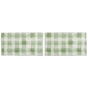 Cream Green Plaid Pillow Case