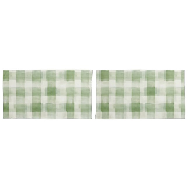 Cream Green Plaid   Pillow Case (Front-Set)