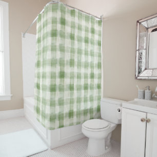Cream Green Plaid Shower Curtain