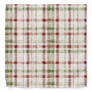 Cream Green Red Plaid Stripes Birthday Bandana