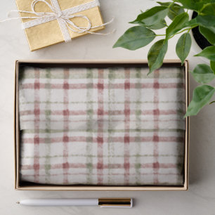 Cream Green Red Plaid Stripes Birthday Tissue Paper