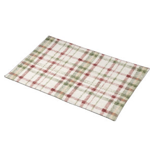 Cream Green Red Plaid Stripes Cloth Placemat