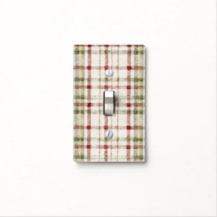 Cream Green Red Plaid Stripes Light Switch Cover