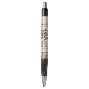 Cream Green Red Plaid Stripes  Pen