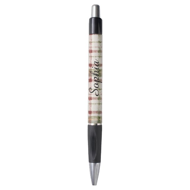 Cream Green Red Plaid Stripes  Pen (Front Vertical)