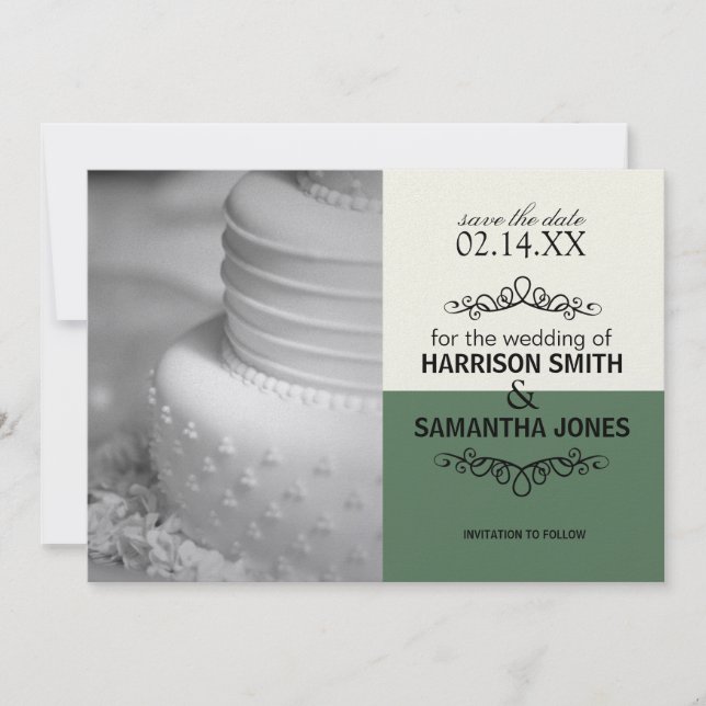 Cream & Green Save the Date Wedding Announcements (Front)