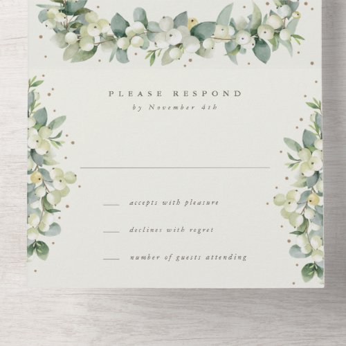 CreamGreen SnowberryEucalyptus Reception Only All In One Invitation